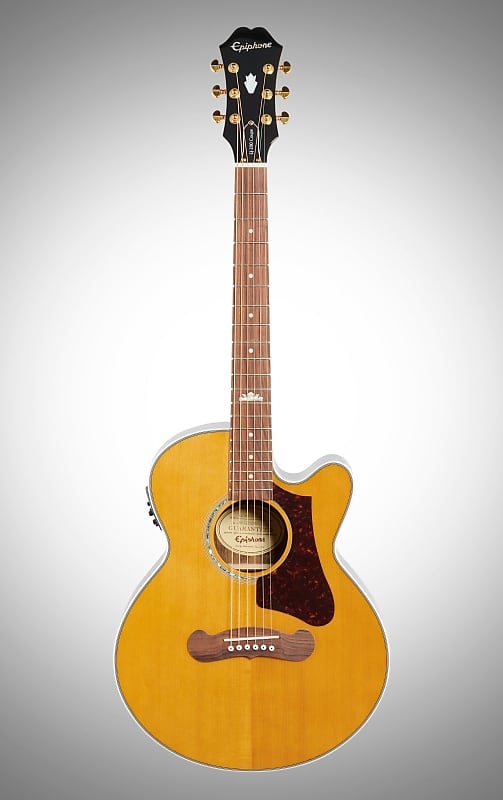 جيتار كهربائي صوتي للسفر من Epiphone EJ-200 SCE Coupe، لون طبيعي عتيق