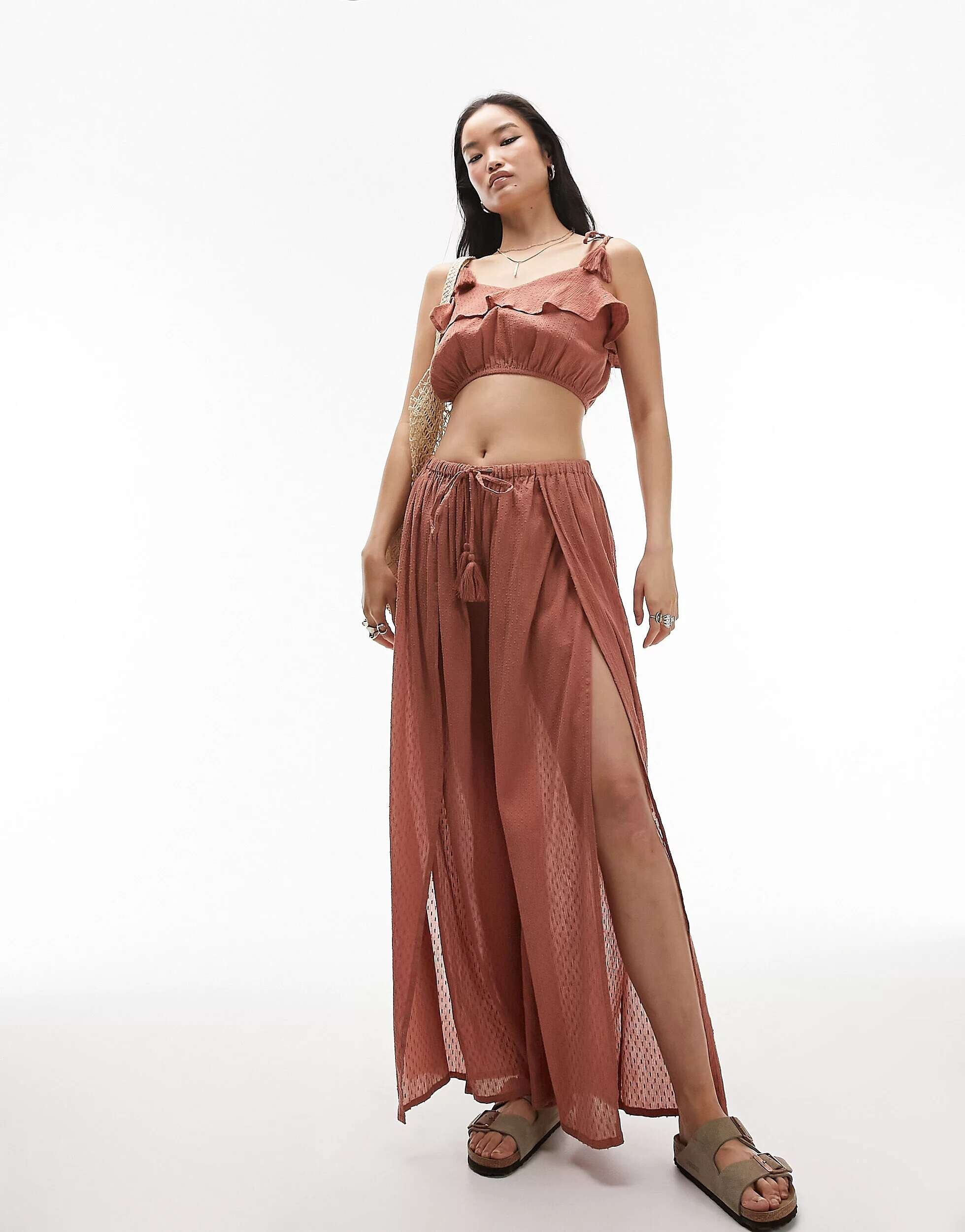 Topshop Coord Rust Beach Pants With Split Legs