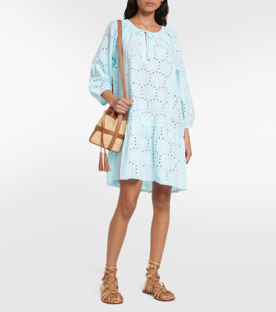 Ashley Cotton Mini Dress with Embroidery MELISSA ODABASH, Blue