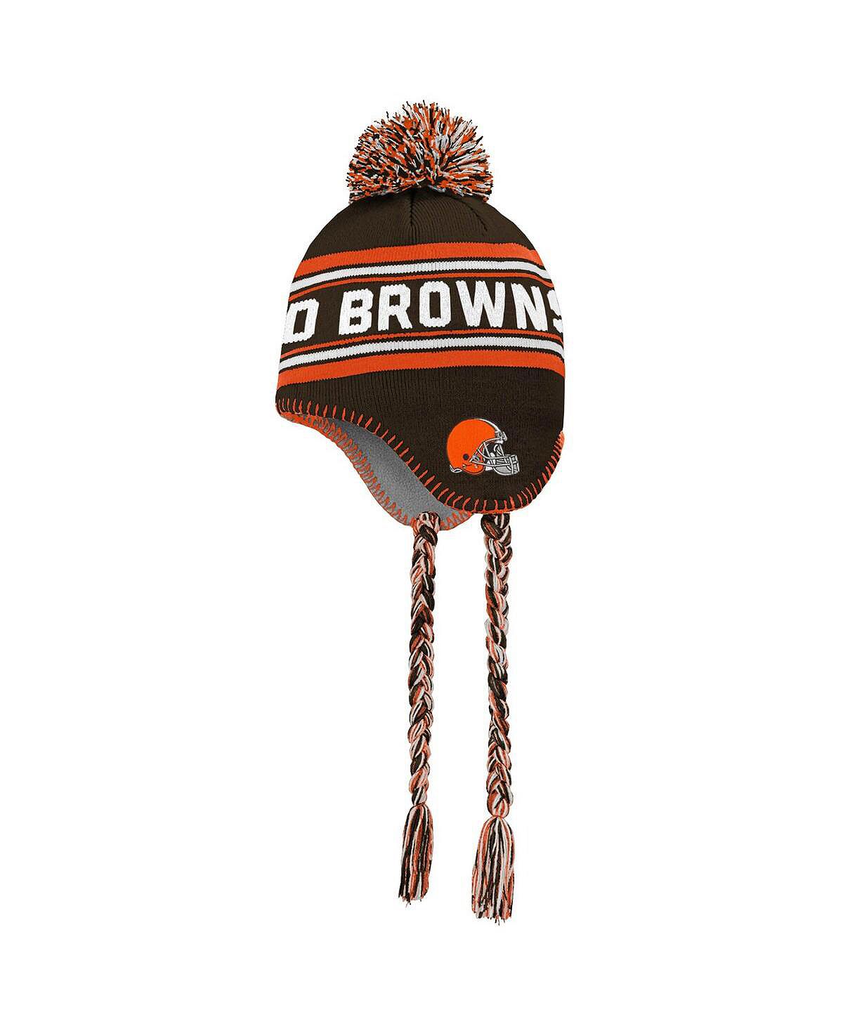 Cleveland Browns Brown and Orange Jacquard Knitted Hat with Tassels and Pom Pom for Preschool Boys and Girls Outerstuff