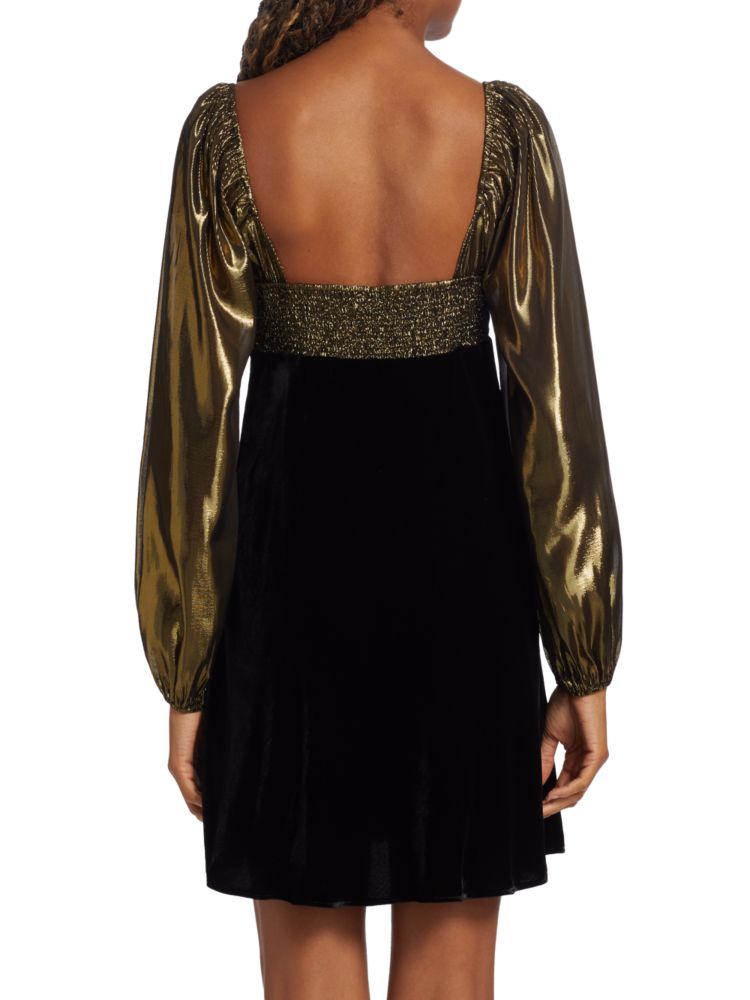 Paris Rixo Metallic Velvet Cocktail Dress in Black Gold