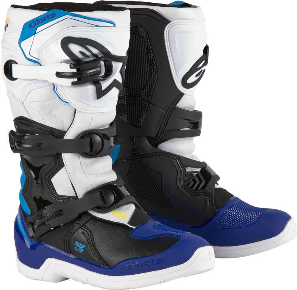 حذاء Tech 3S Alpinestars للشباب للموتوكروس، أبيض/أسود/أزرق