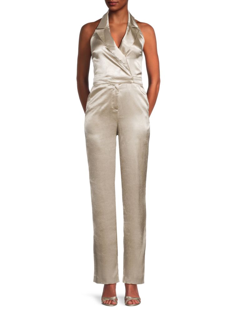 Martine Notch Jumpsuit with Reiss Lapels, Silver