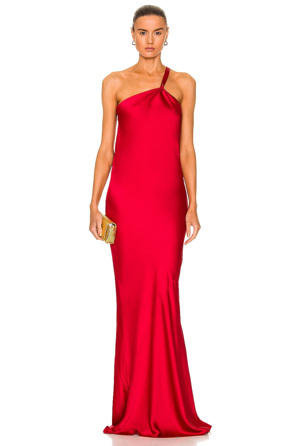 Norma Kamali One Shoulder Bias Gown Dress in Tiger Red