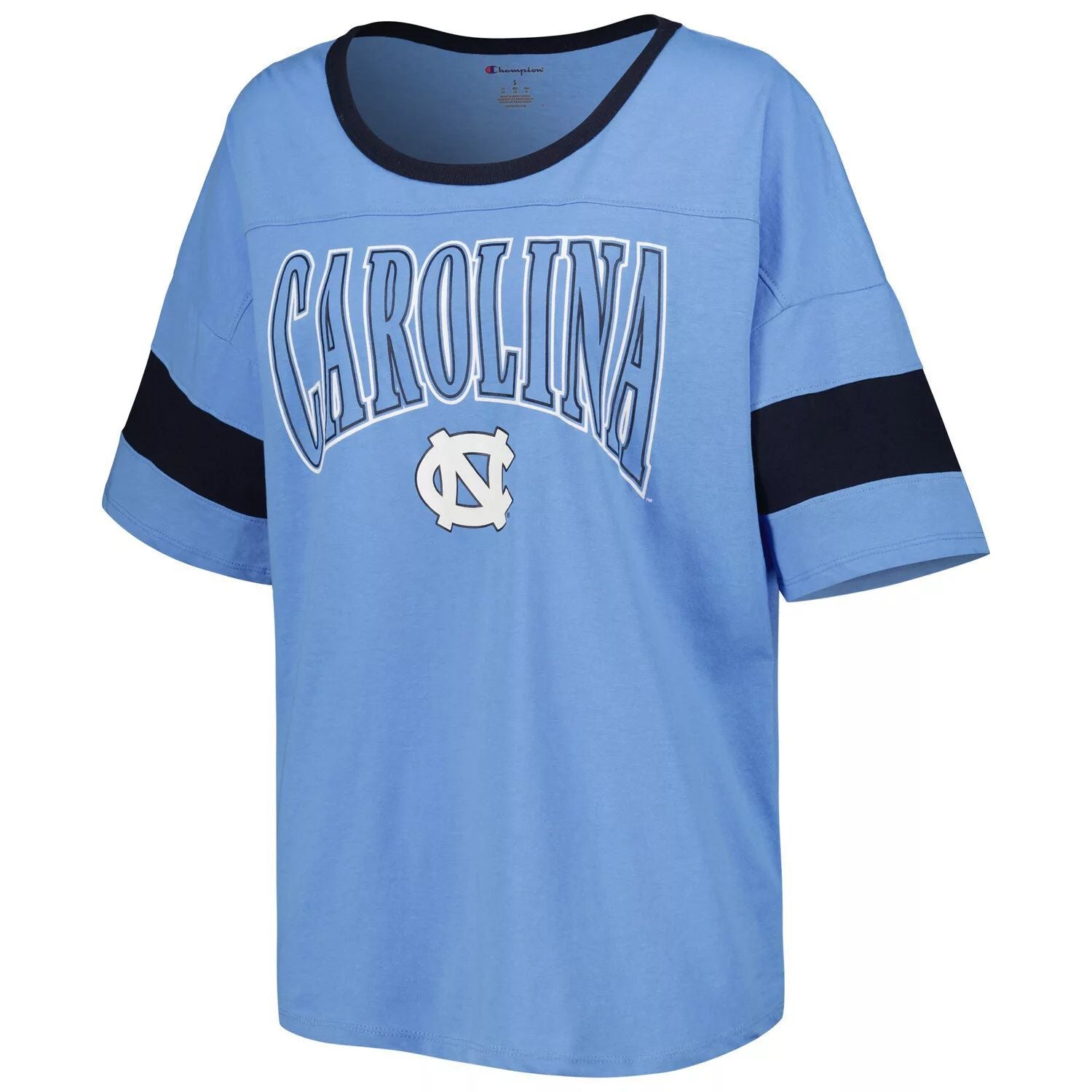 Champion Carolina Blue North Carolina Tar Heels Jumbo Arch Champion Women's Short Sleeve Striped T-Shirt