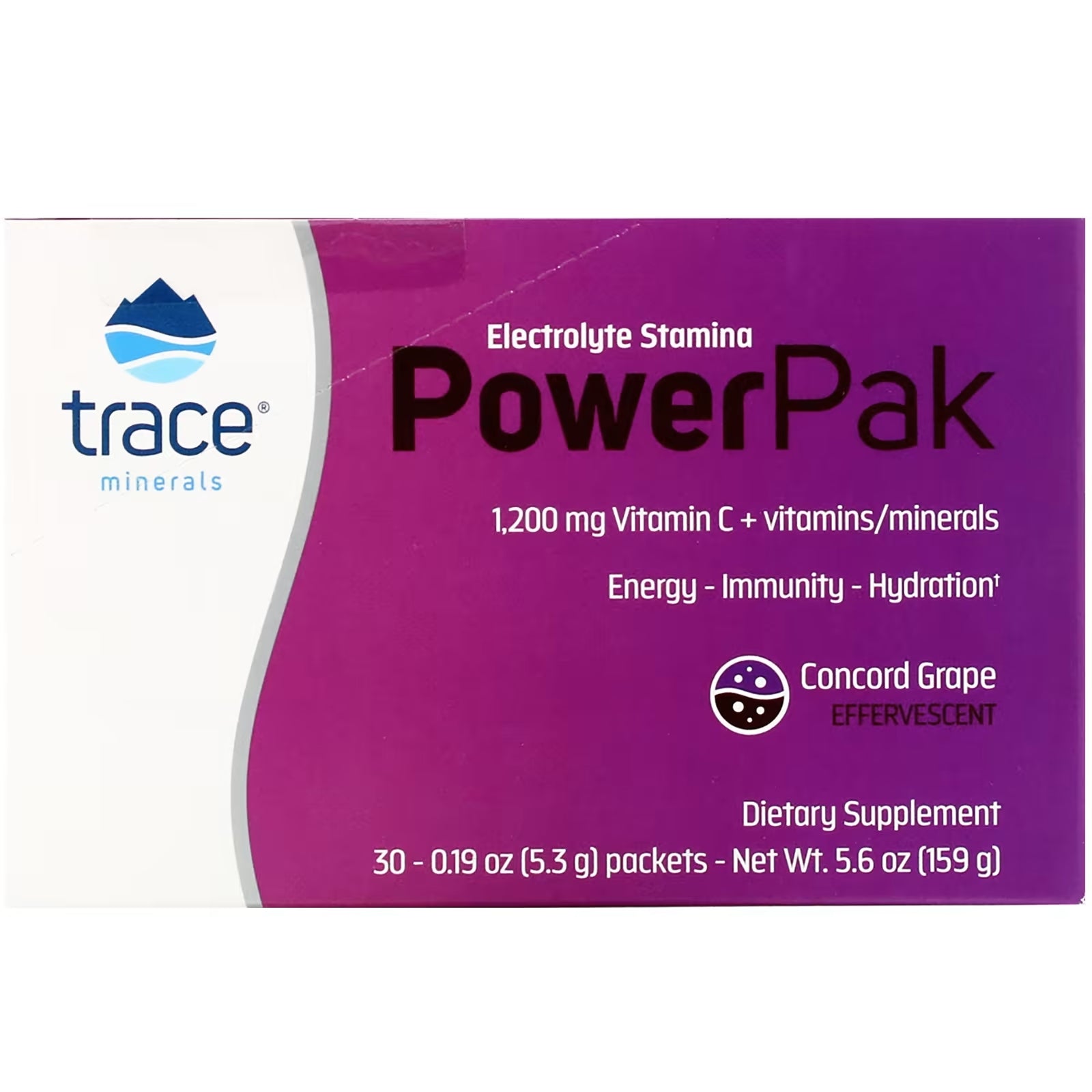 Dietary Supplement Trace Minerals Electrolyte Stamina PowerPak, grapes, 30 sachets of 5.3 g each