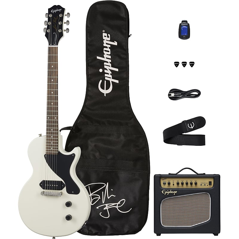 مجموعة Epiphone Billie Joe Armstrong Les Paul Junior Player، باللون الأبيض الكلاسيكي