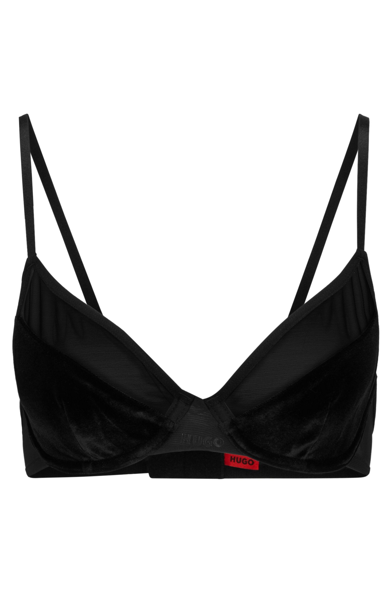 Hugo Mixed-material Underwired With Foil Logo Bra, black