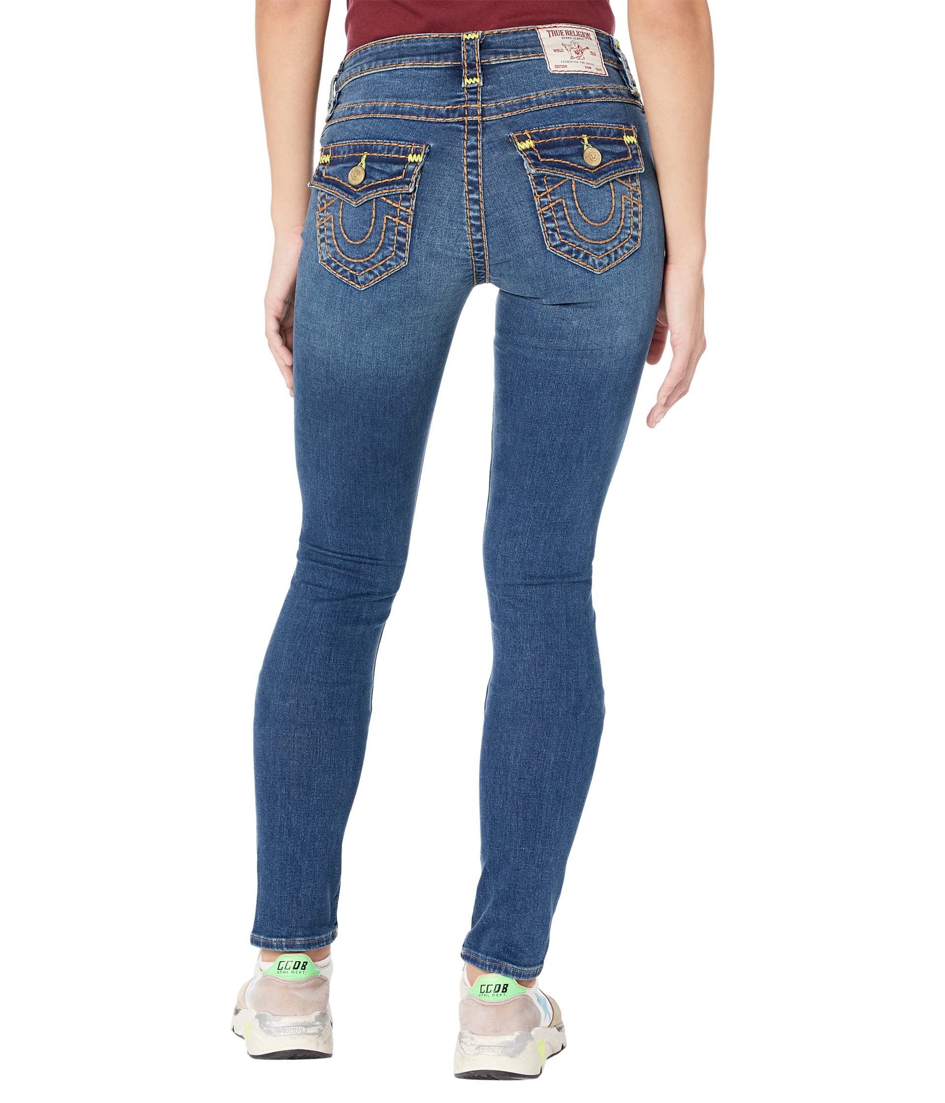 بنطلون جينز True Religion، Stella Mid-Rise Skinny Flap Super T، بغسل متوسط