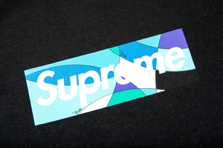 تي شيرت Supreme x Emilio Pucci Box Logo باللون الأسود/الأزرق، باللون الأسود