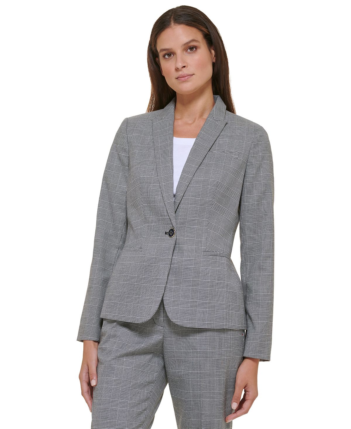 Tommy Hilfiger Women's Glen Plaid Blazer Single Button Multi