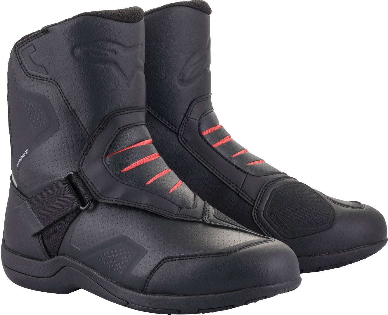 حذاء Alpinestars Ridge V2 المقاوم للماء لركوب الدراجات النارية، أسود/أحمر