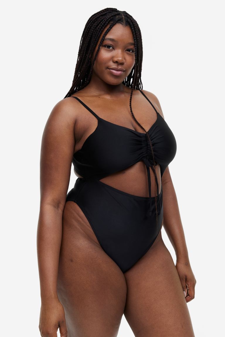 H&M+ High-waisted swimsuit with drawstring, black