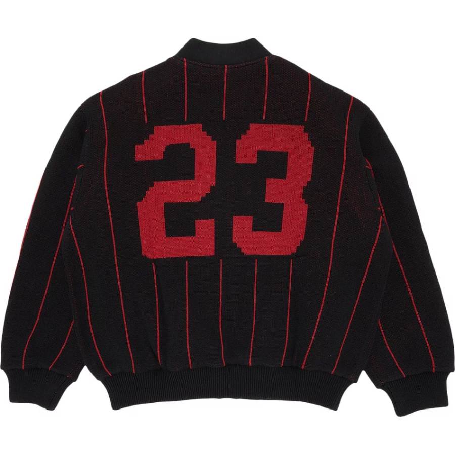 Supreme Pinstripe Varsity Zip Up Jacket, black