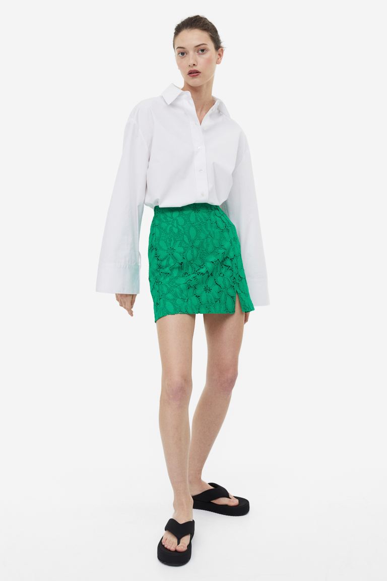 H&M lace miniskirt, green