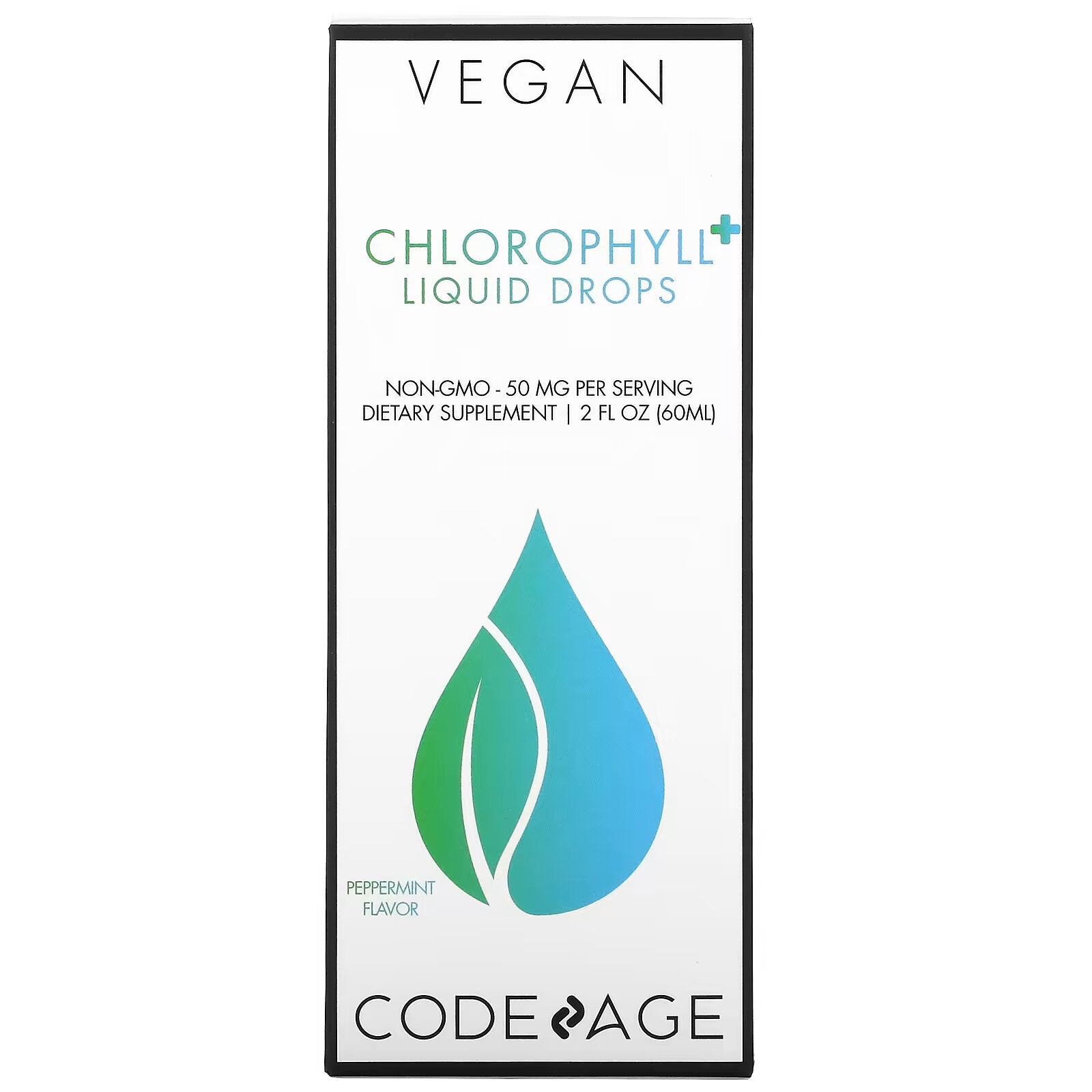 Codeage, Vegan Chlorophyll + Liquid Drops, Non-GMO, Peppermint, 50 mg, 2 fl oz (60 ml)