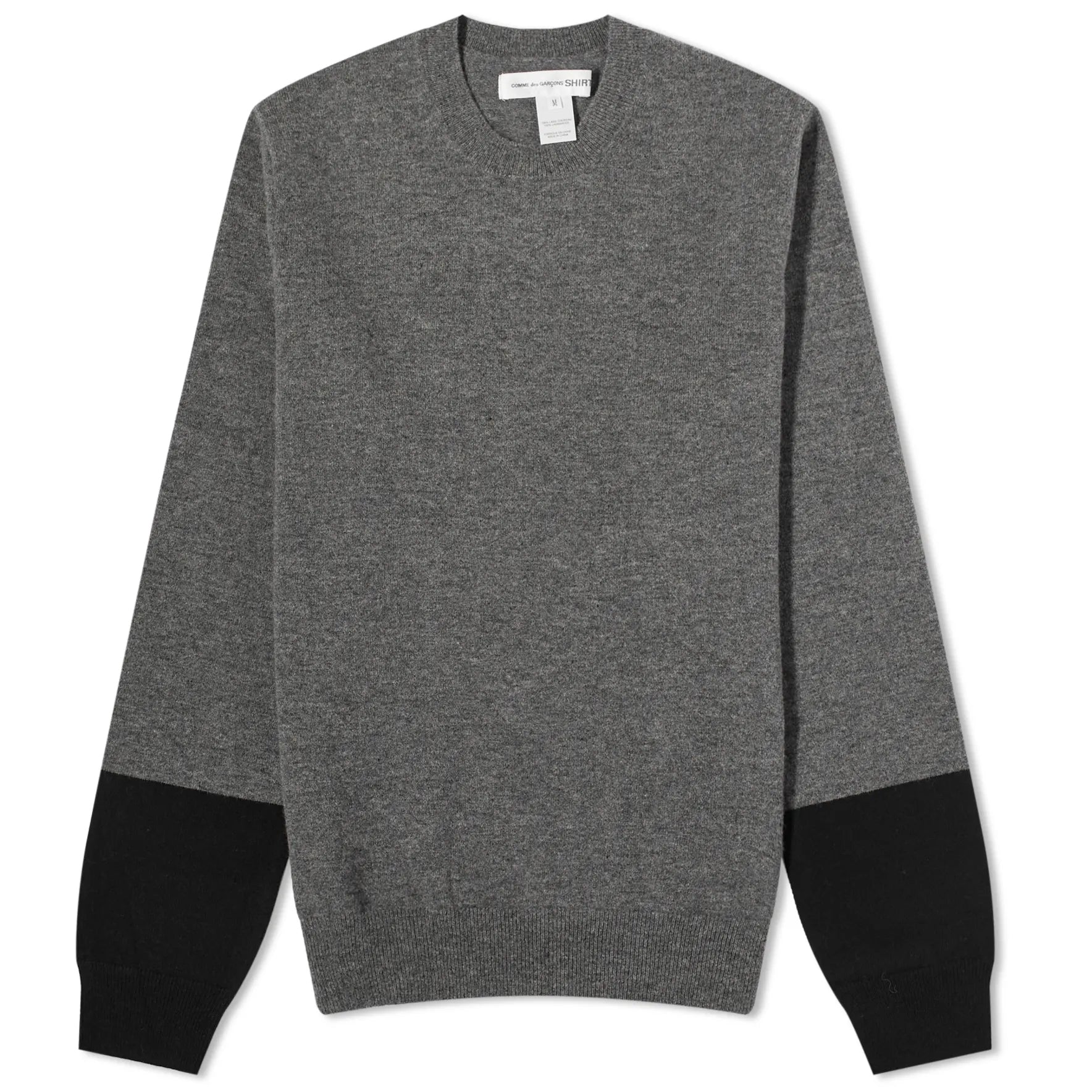 Comme des Garcons Contrast Cuff Crew Knit Sweater, grey/black