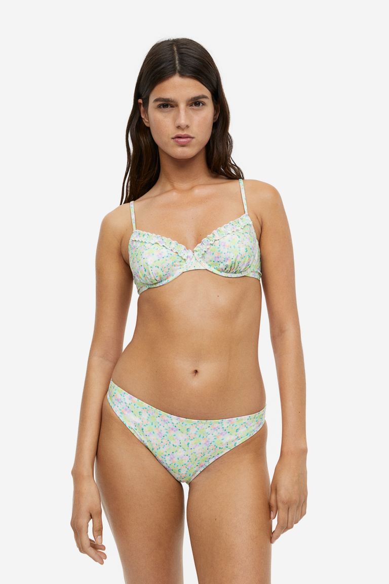 H&M Unlined Bikini Top, Light Green/Floral