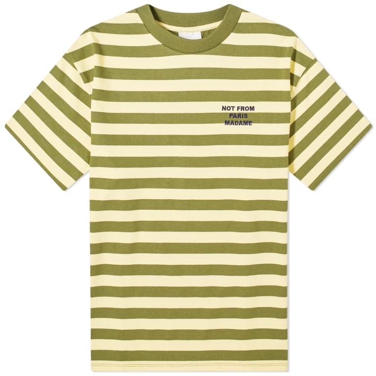 تي شيرت Drole De Monsieur Striped Not From Paris Madame، أصفر/أخضر