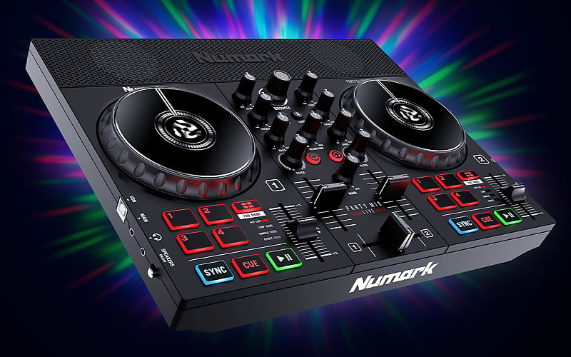 Party Mix Live DJ CONTROLLER WITH BUILT-IN LIGHT SHOW AND SPEAKERS Numark K-PARTYMIXLIVEXUS-HDJCUE1-DJ