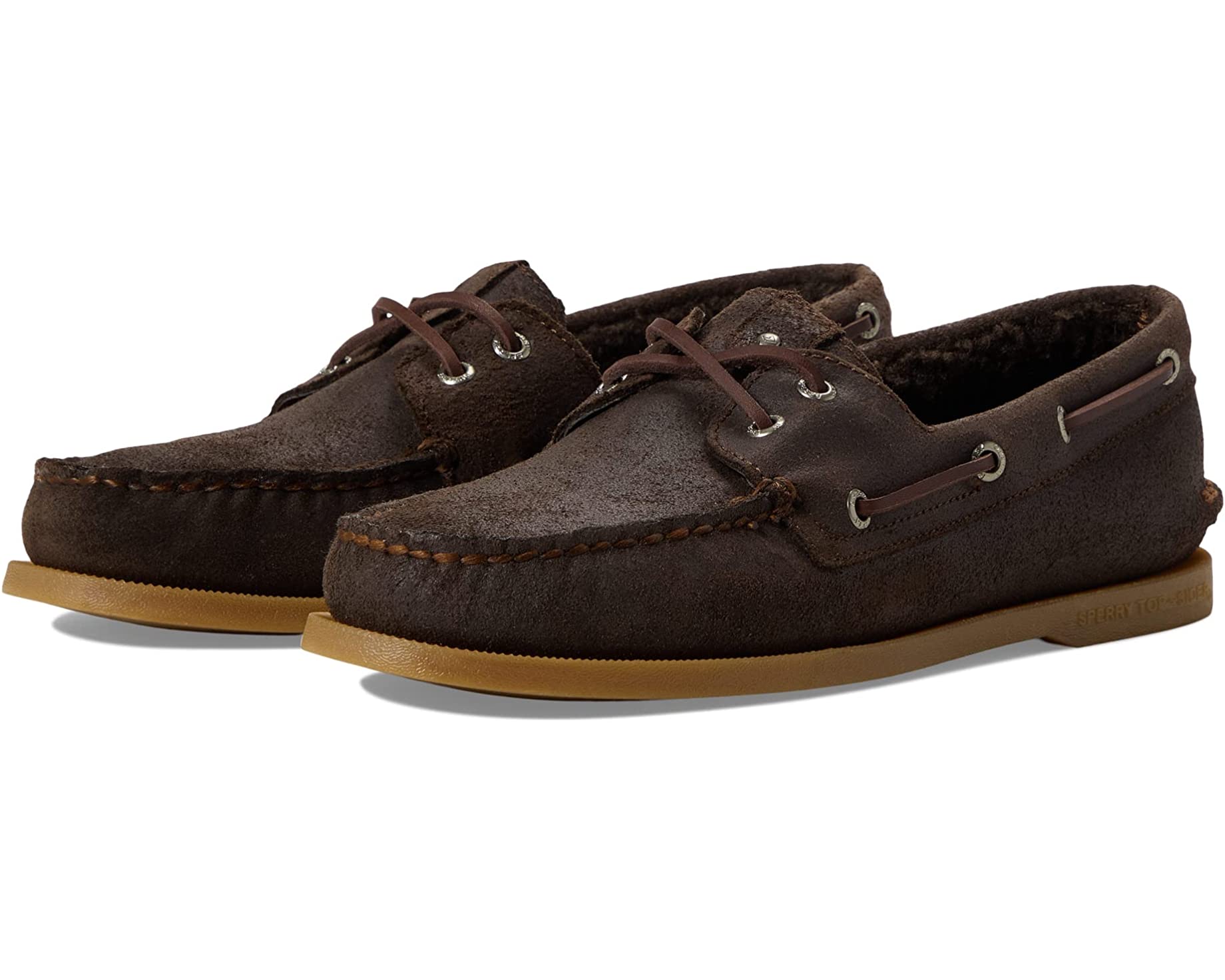 A/O 2-Eye Seacycled Shearling Sperry Boat Shoes, Java