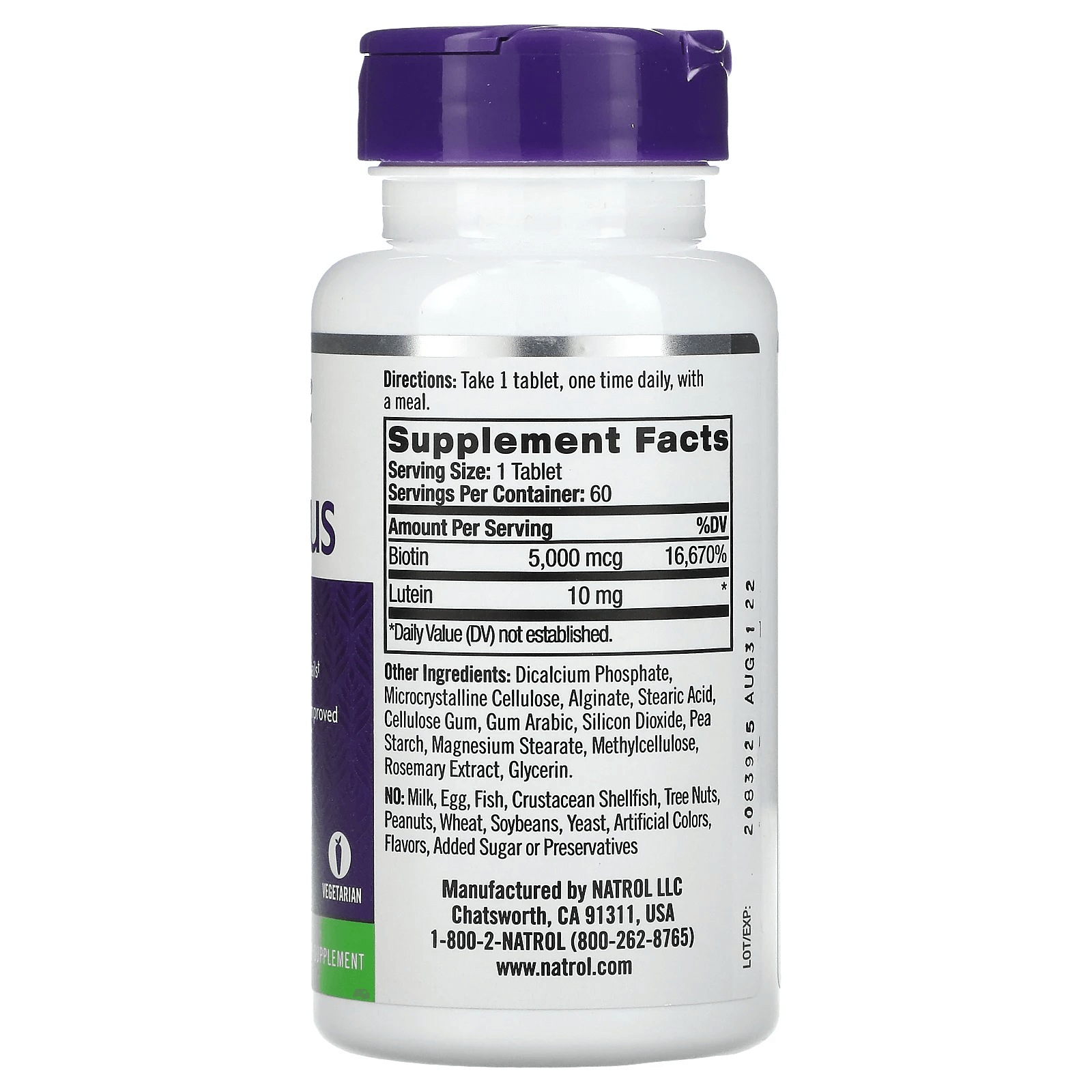 Biotin Plus, Enhanced Potency, 5000 mcg, 60 Tablets, Natrol