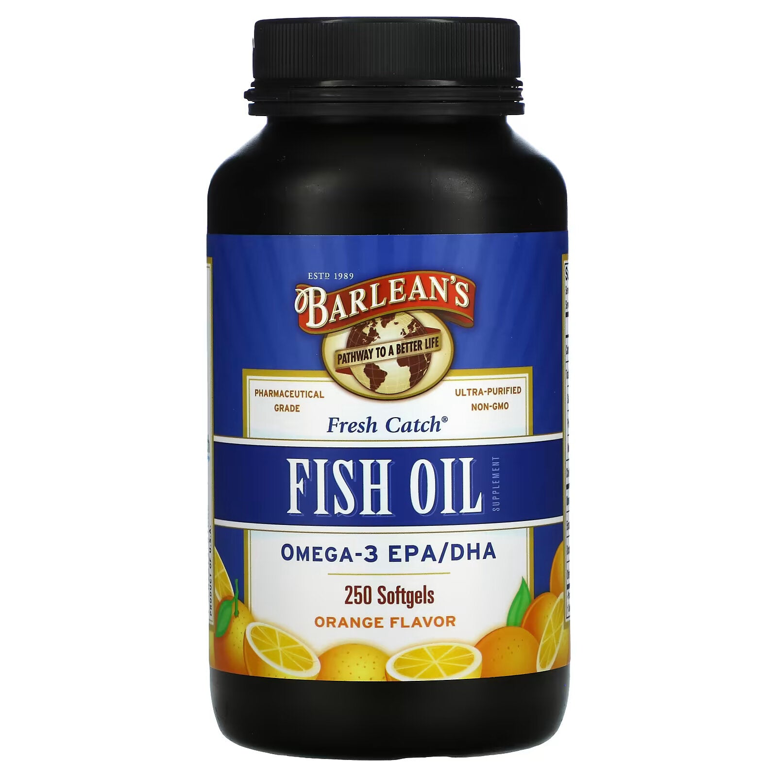 Barlean's, Fresh Catch, Fish Oil Supplement, Omega-3 EPA/DHA, Orange Flavor 250 soft gelatin capsules