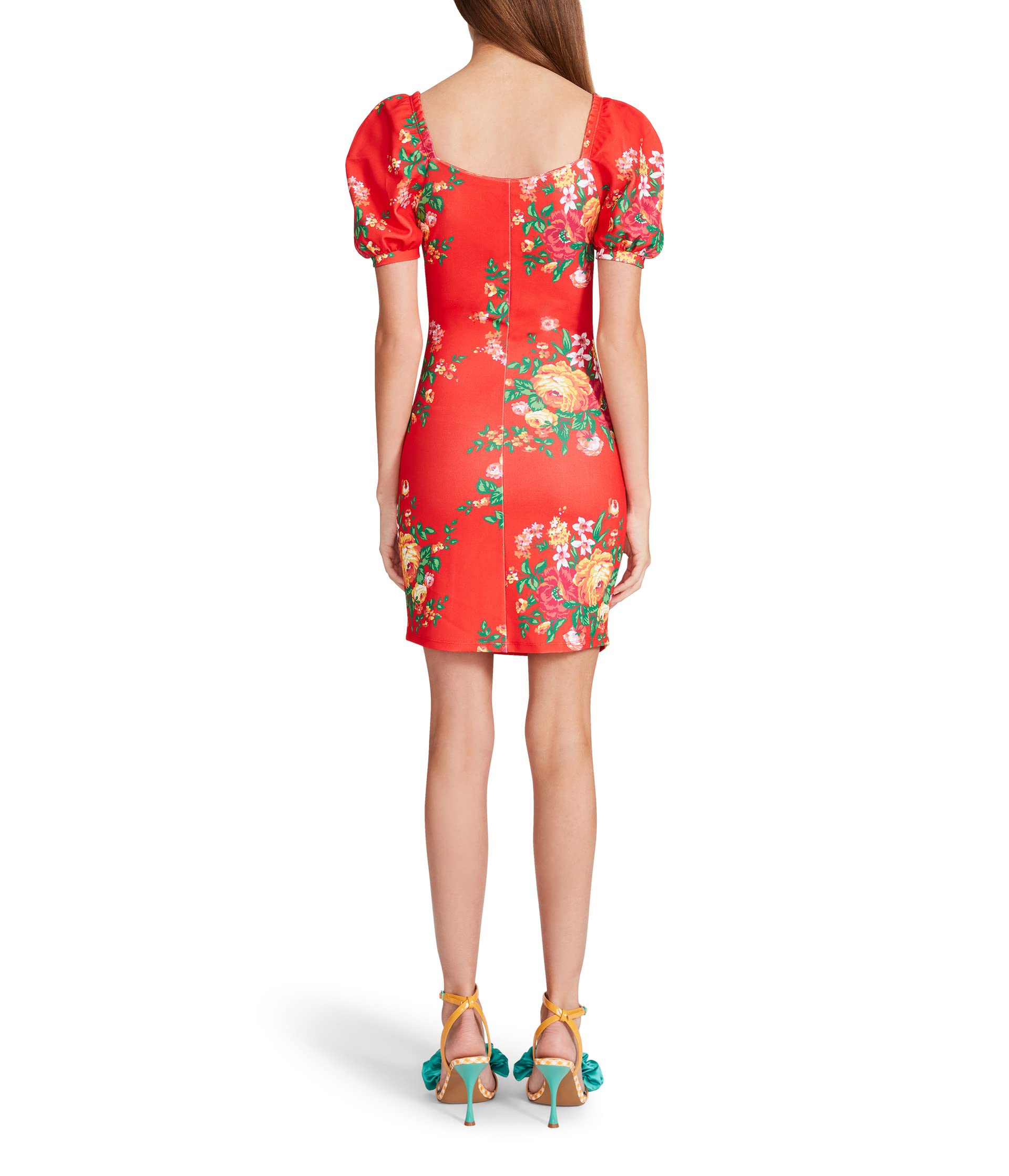 Betsey Johnson Dress, Cabbage Rose Printed Cotton Spandex Ruched Front Mini