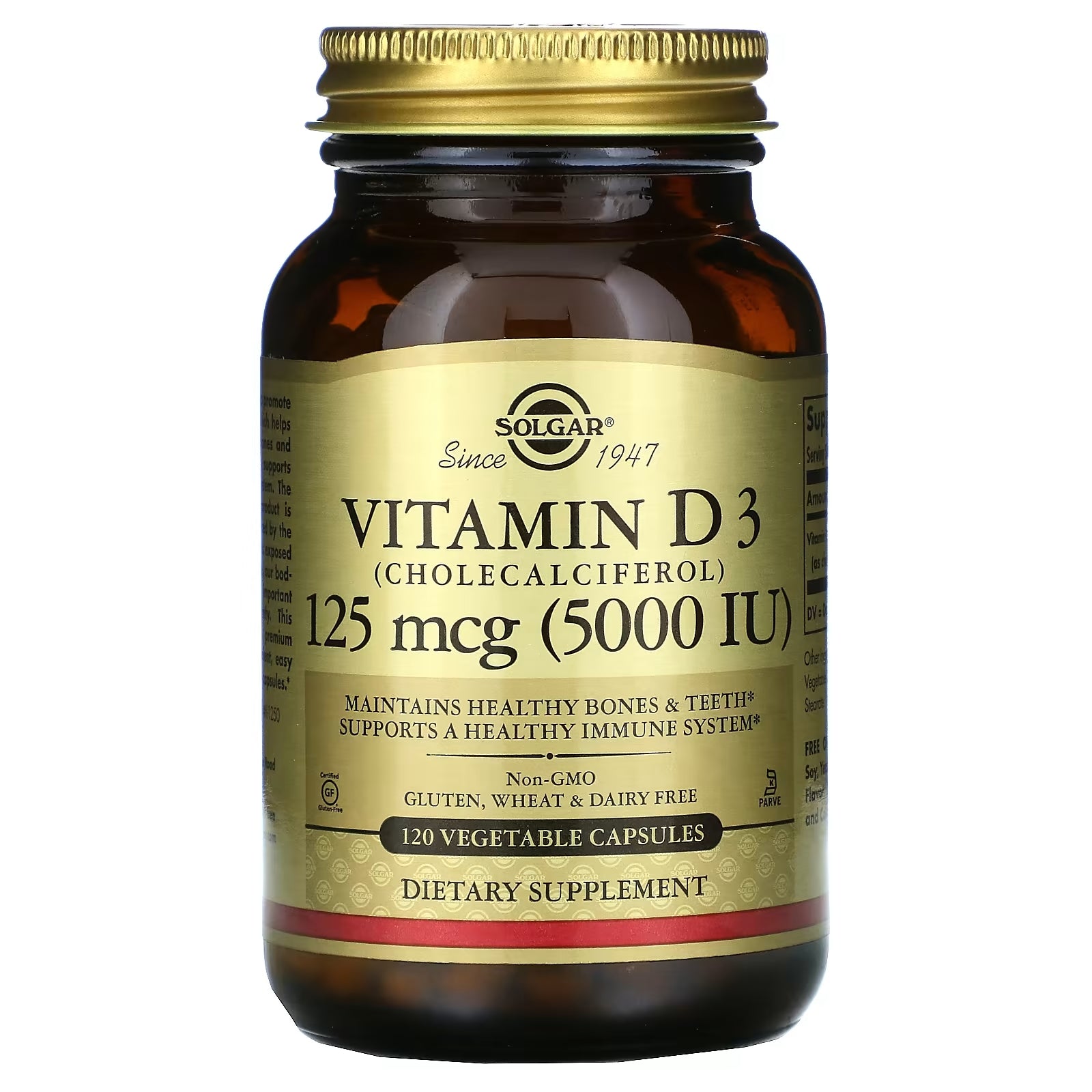 Solgar Vitamin D3 Cholecalciferol 125 mcg 5000 IU, 120 Vegetarian Capsules