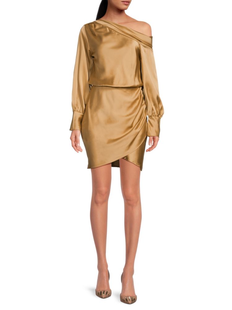 Renee C. Off Shoulder Satin Tulip Dress, Gold