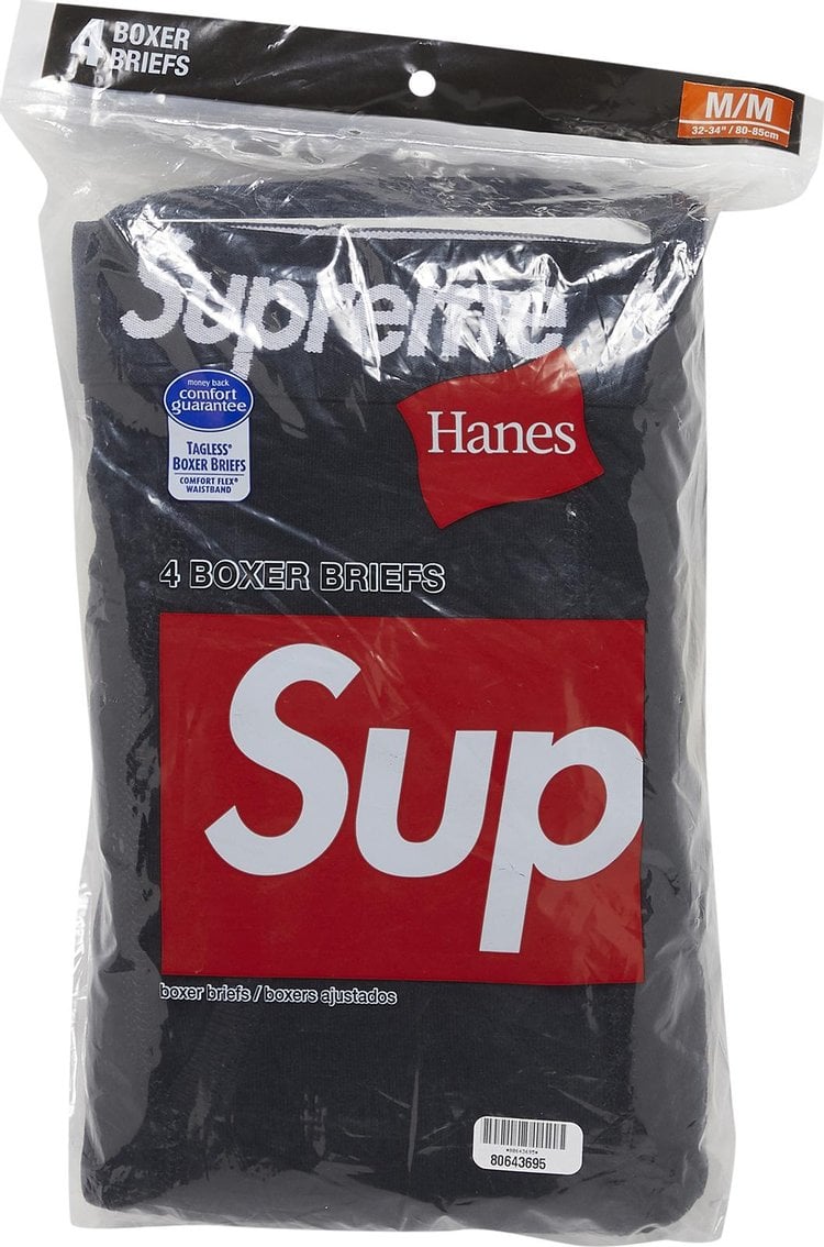 ملابس داخلية بوكسر Supreme x Hanes (عبوة من 4 قطع) "أسود"