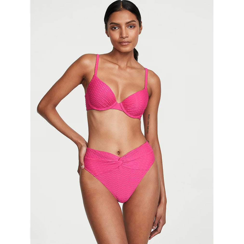 Victoria's Secret Swim Mix & Match High-Waist Twist Cheeky Fishnet Bikini Bottom, Pink