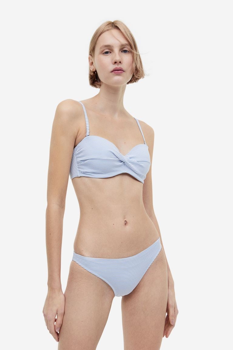 H&M balconette bikini top, light blue/white striped