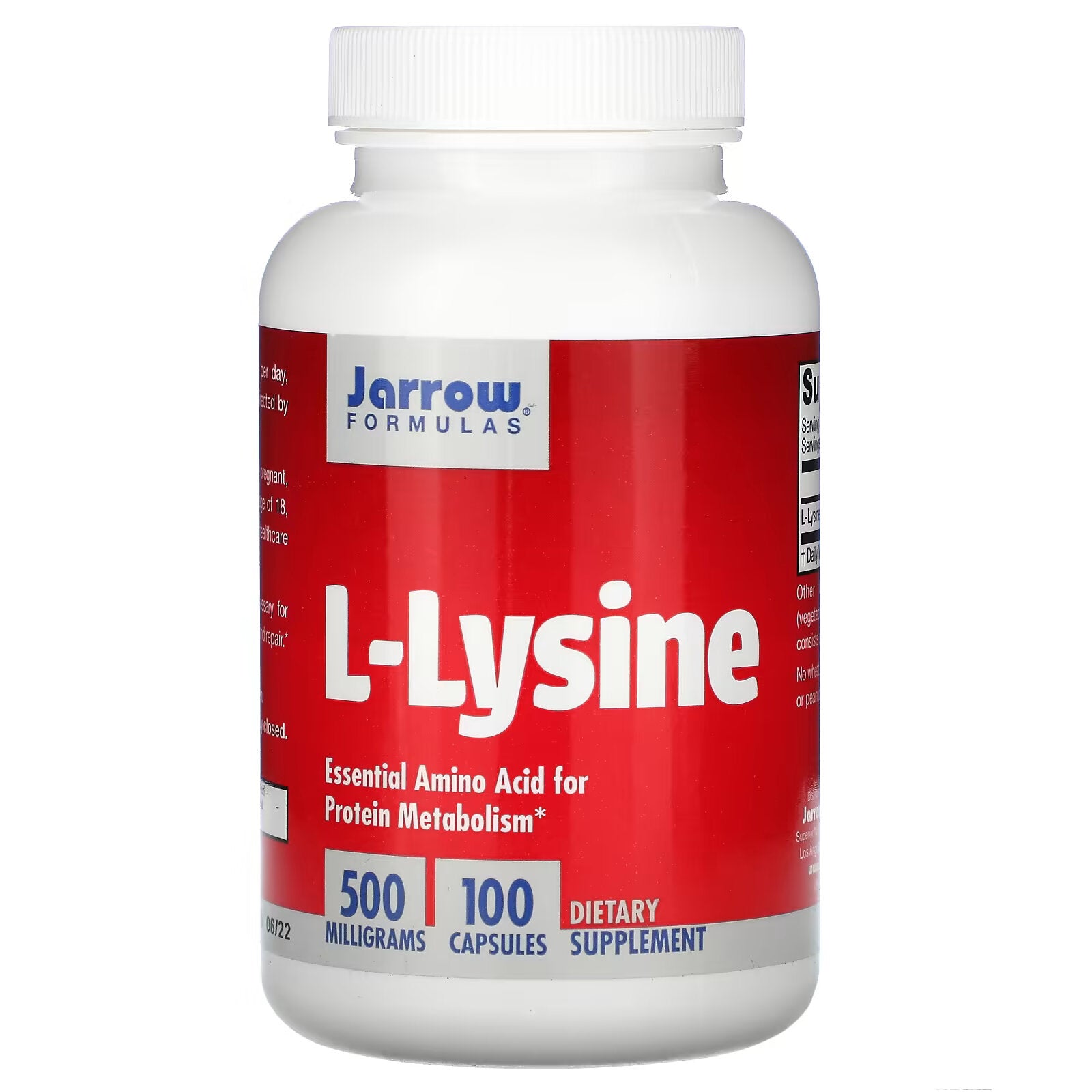 Jarrow Formulas, L-Lysine, 500 mg, 100 Capsules