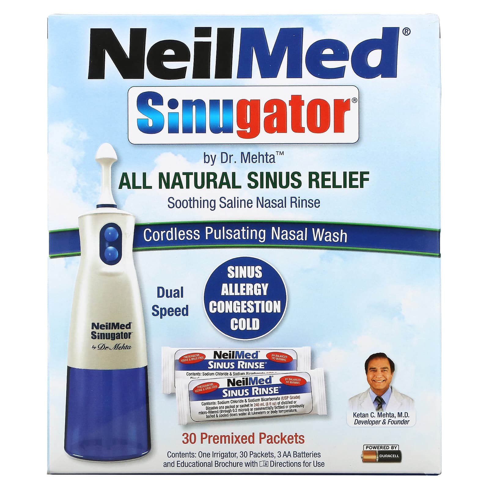 NeilMed Cordless Pulsating Nasal Rinse, 3-Piece Set