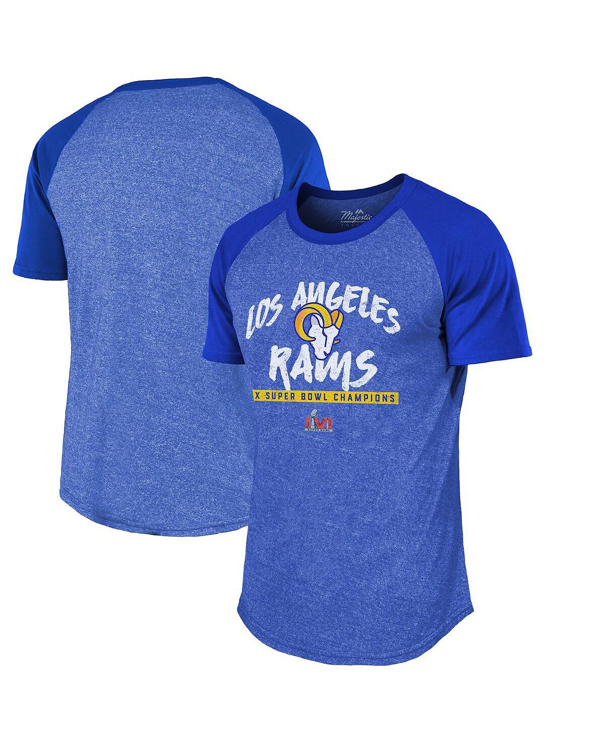 Men's T-shirt threads royal los angeles rams 2-time super bowl champions tri-blend raglan majestic