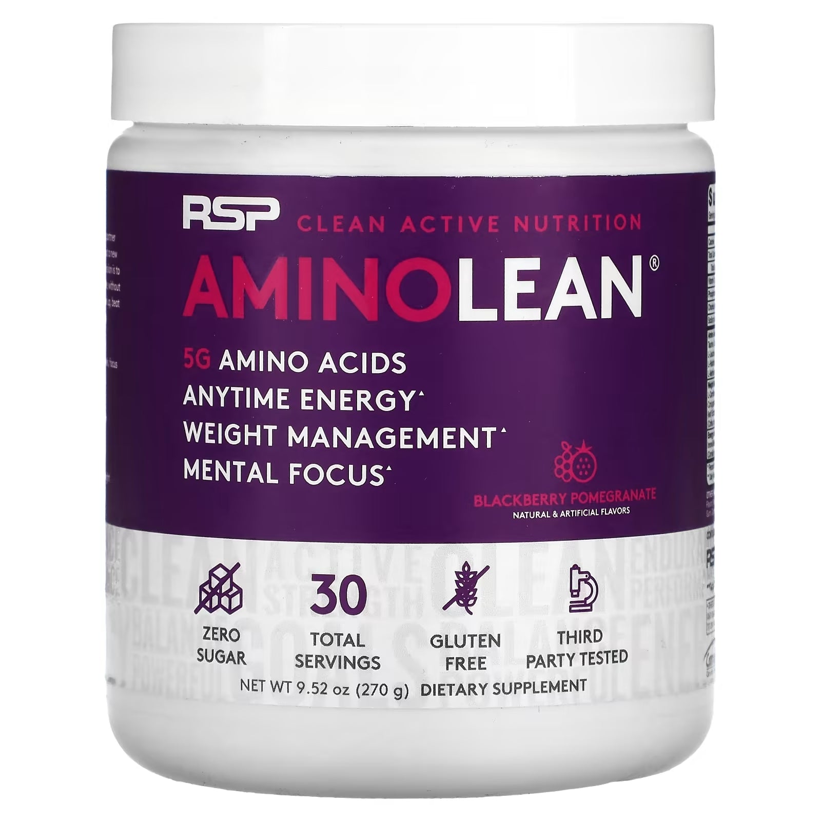 Essential Amino Acids RSP Nutrition Anytime Energy, Blackberry & Pomegranate, 270 g