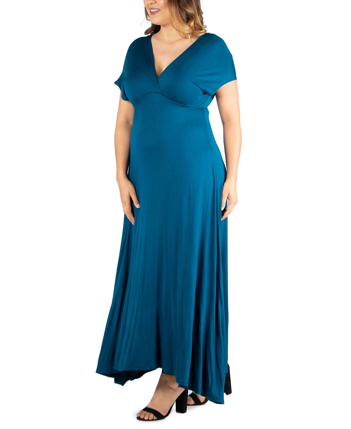 Women's Plus Size High Waist Maxi Dress 24seven Comfort Apparel turquoise