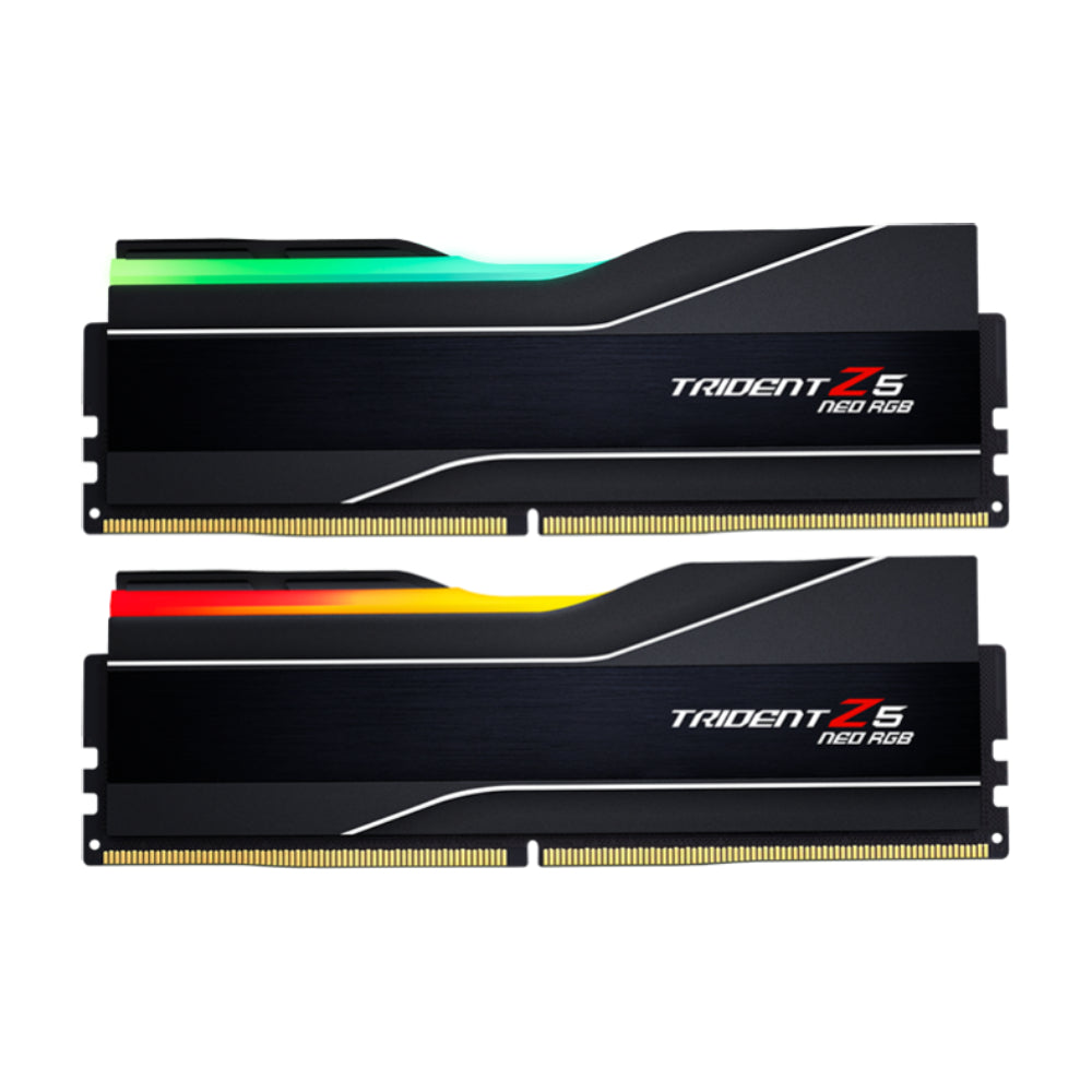 ذاكرة الوصول العشوائي GKILL Trident Z5 NEO RGB، 64 جيجابايت DDR5 (2x32 جيجابايت)، 6000 ميجا هرتز، CL32، F5-6000J3238G32GX2-TZ5NR، أسود