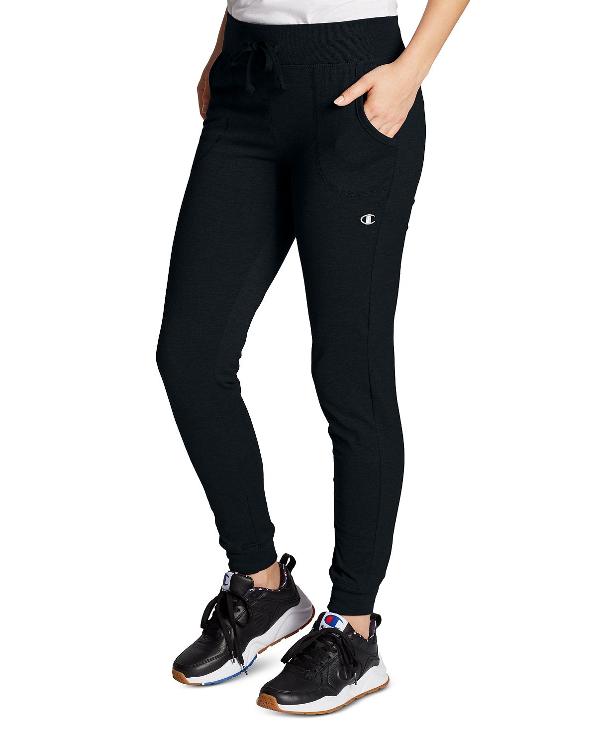 Champion Women's Full Length Cotton Jersey Joggers, Black