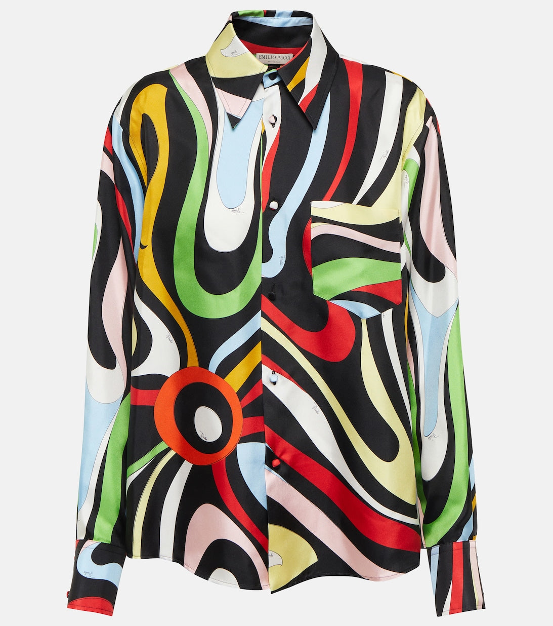 Silk satin shirt with PUCCI print, multicolor