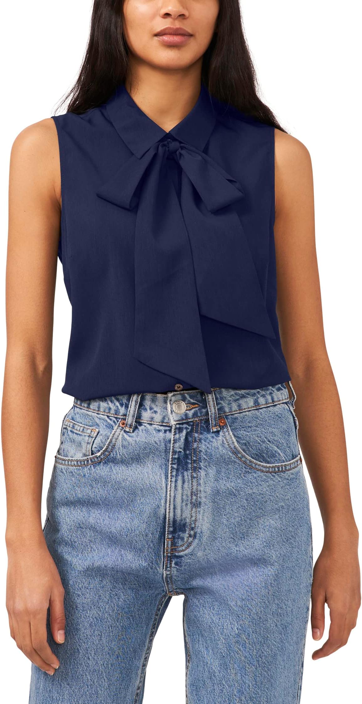 Sleeveless blouse with bow CeCe, Classic Navy