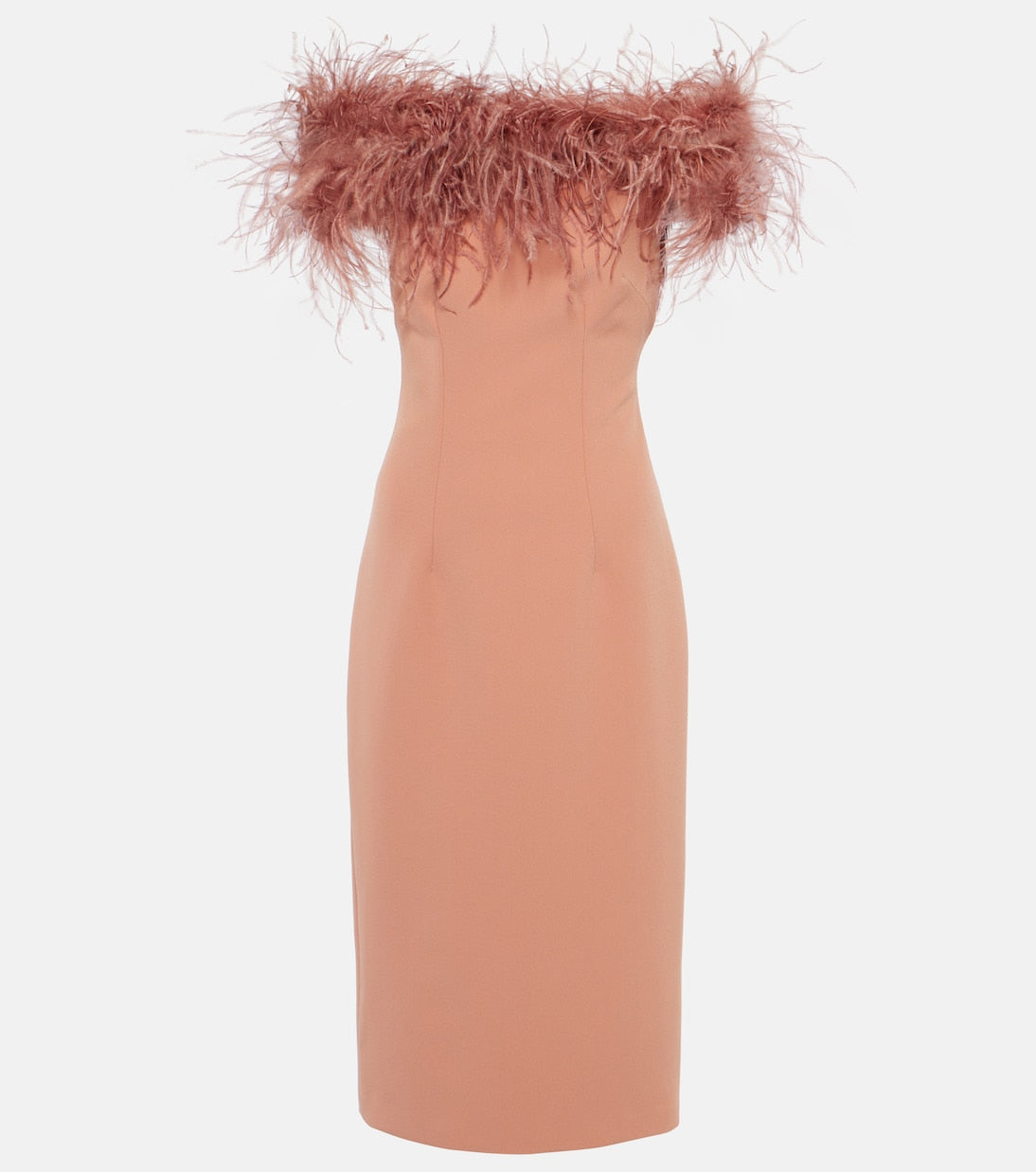 Safiyaa midi dress with feather trim, pink