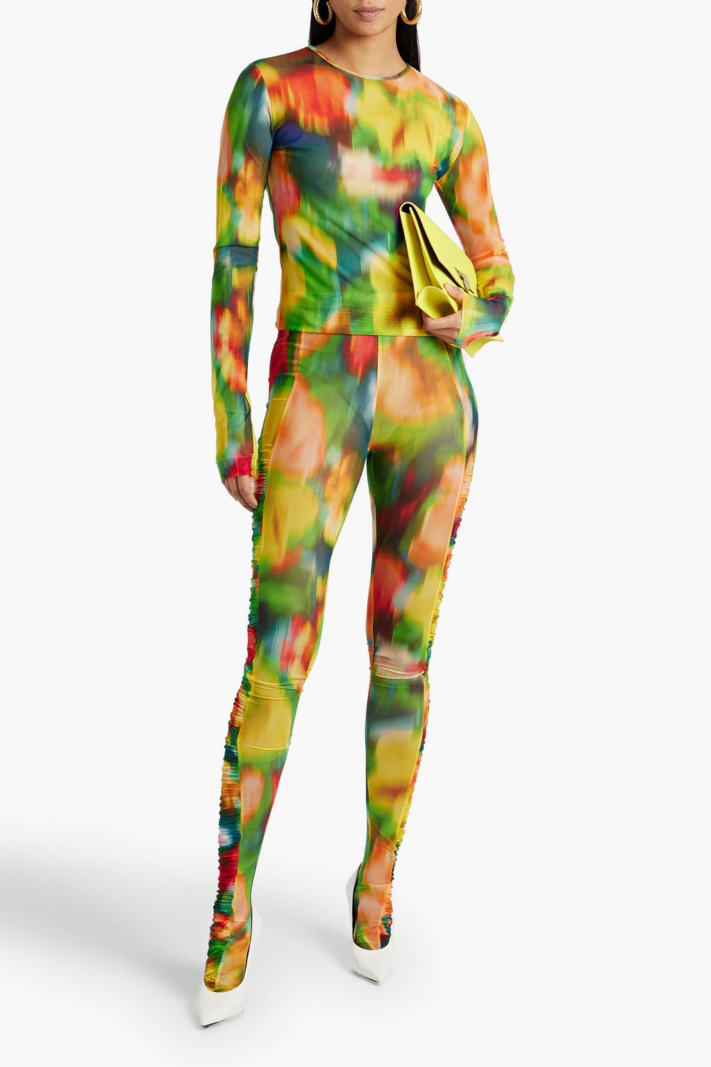 Tie-dye ruched mesh leggings DRIES VAN NOTEN yellow