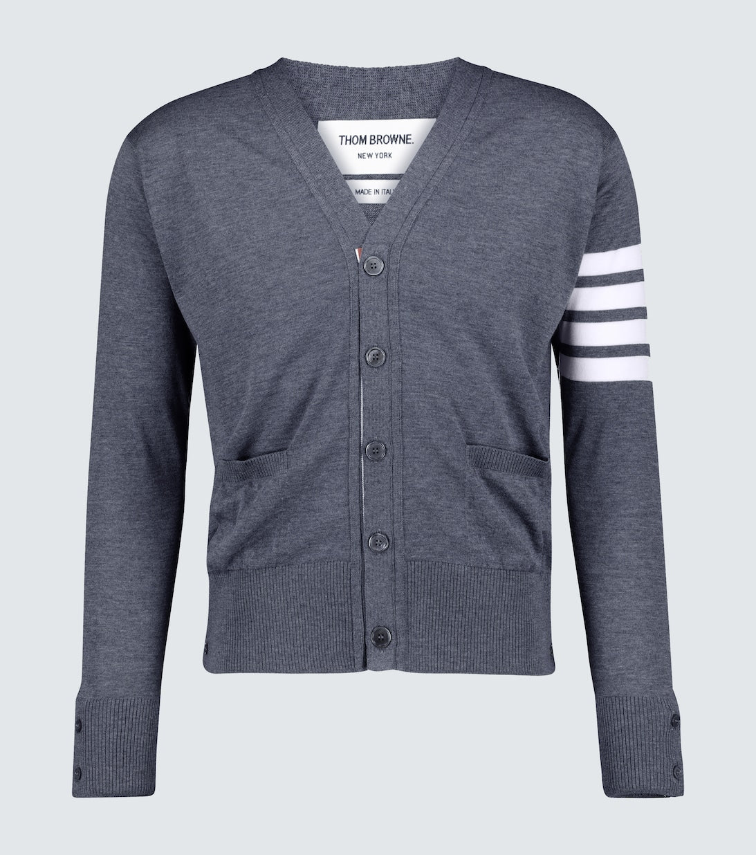 Thom Browne 4-Stripe Wool Cardigan, Gray