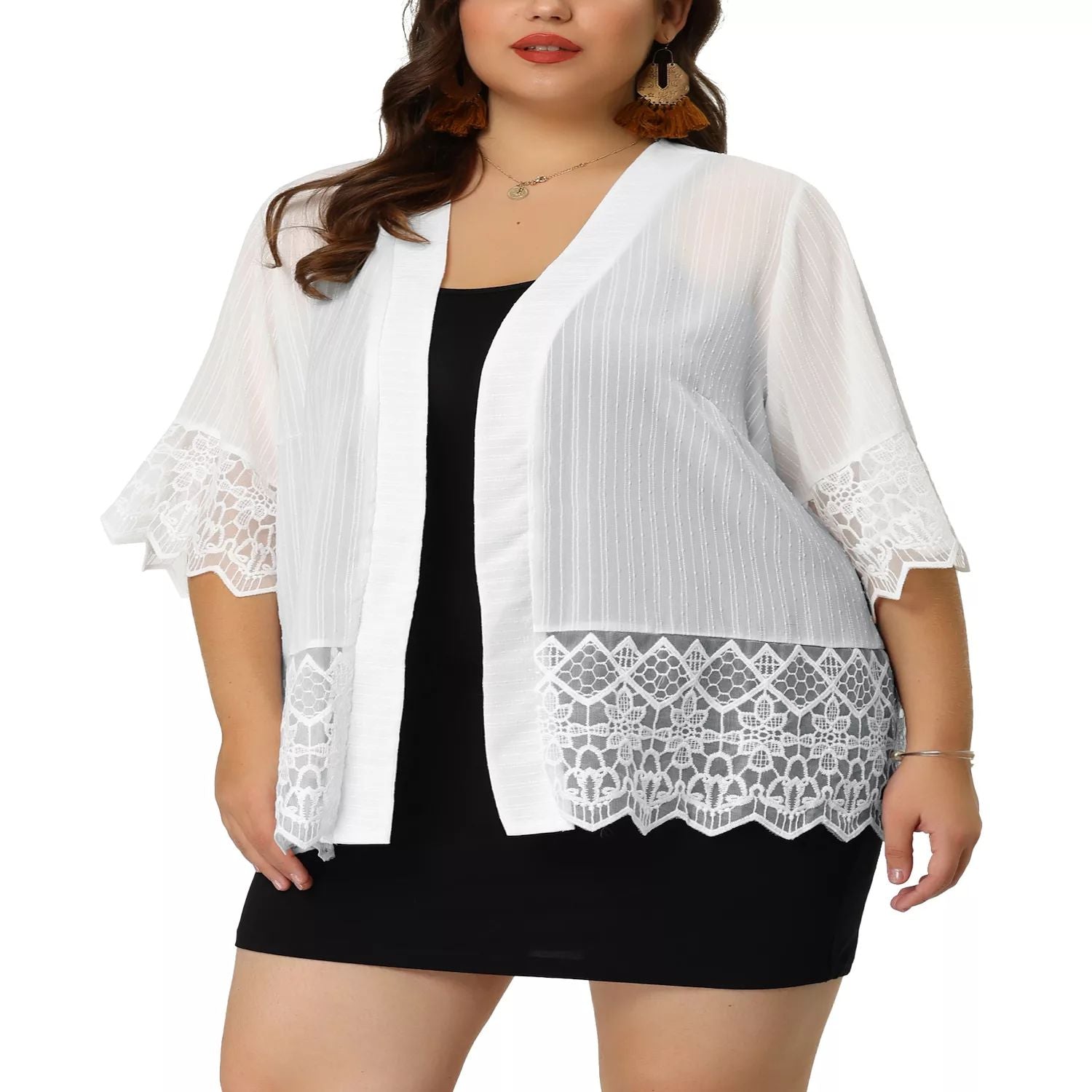 Women's plus size cardigans with lace insert for summer holidays in boho style Agnes Orinda ,  blue