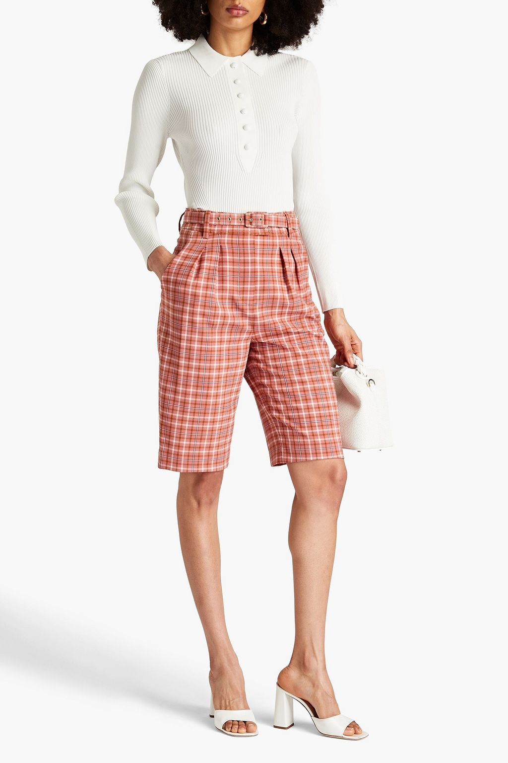 ZIMMERMANN Jacquard check shorts with belt, antique rose