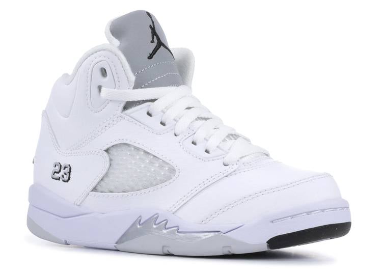 حذاء رياضي AIR JORDAN 5 RETRO PS 'METALLIC WHITE'، باللون الأبيض