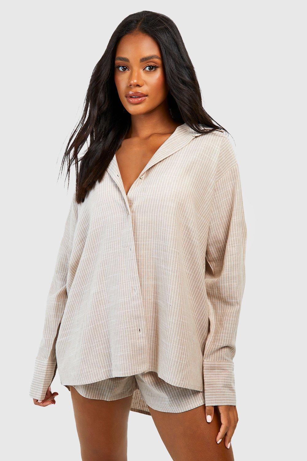 Boohoo Oversized Cotton Tonal Stripe Shirt, Gray