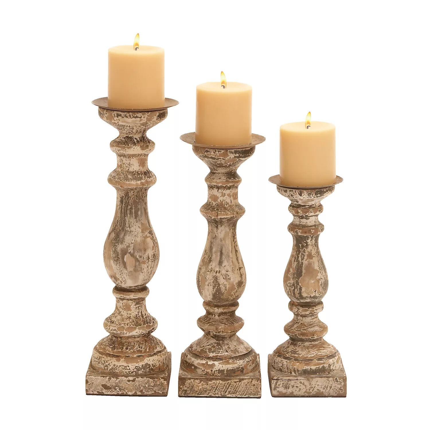 Stella & Eve Weathered Vintage Candle Holder Floor Decor 3 Piece Set